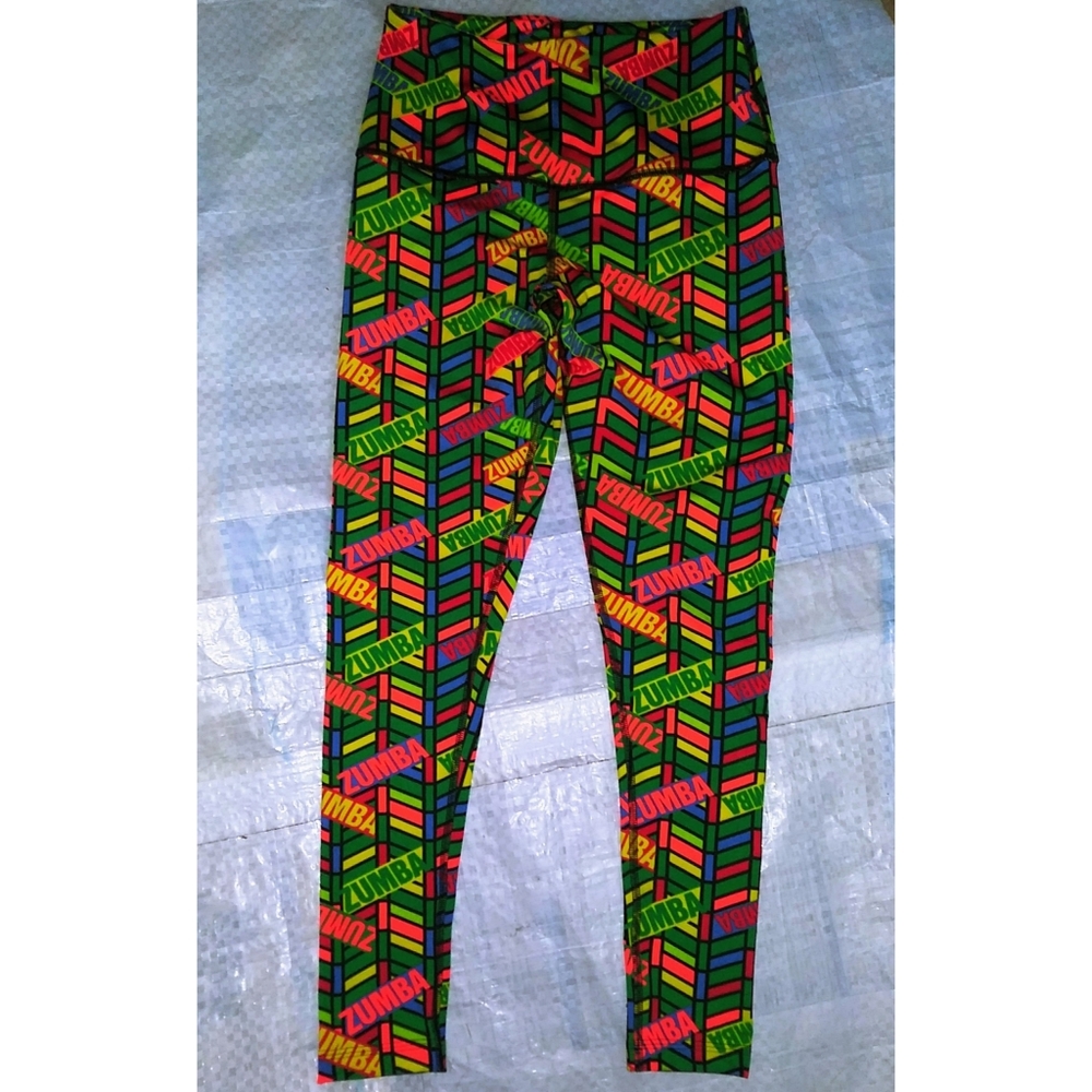 Zumba All Stars High Waist Leggings size Large Medium or Small Multi-color Green